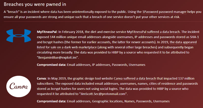 Have I Been Pwned list of breaches