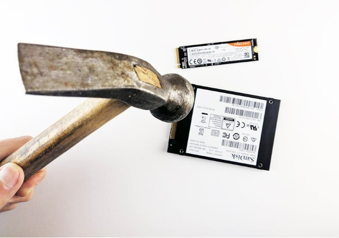 Smashing a hard drive with a hammer.