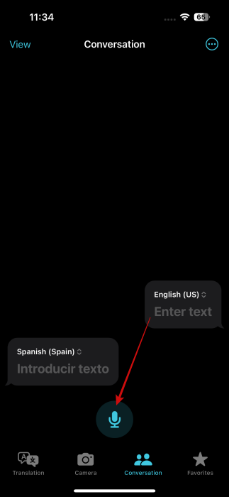 Pressing on Mic icon in Translate app on iPhone. 