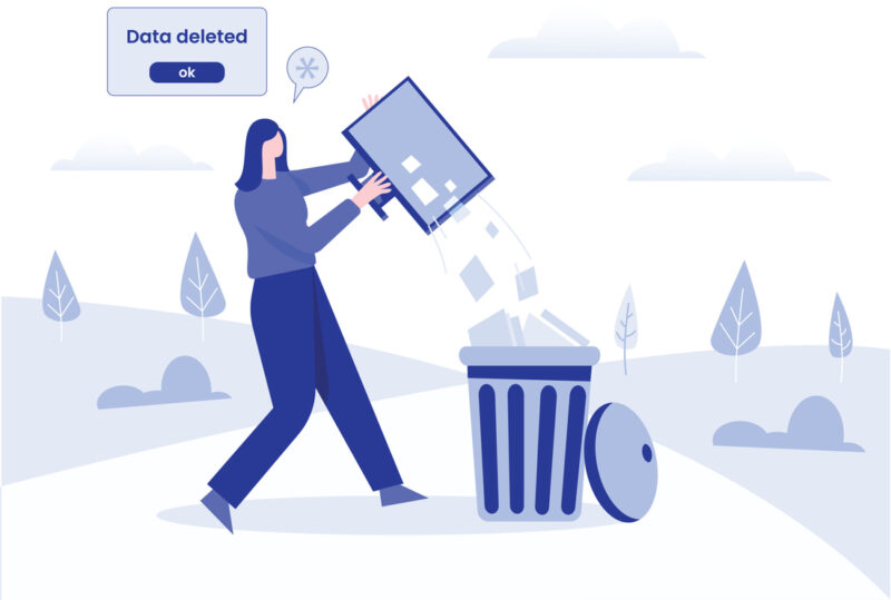 vector photo of a women dumping pc files in bin