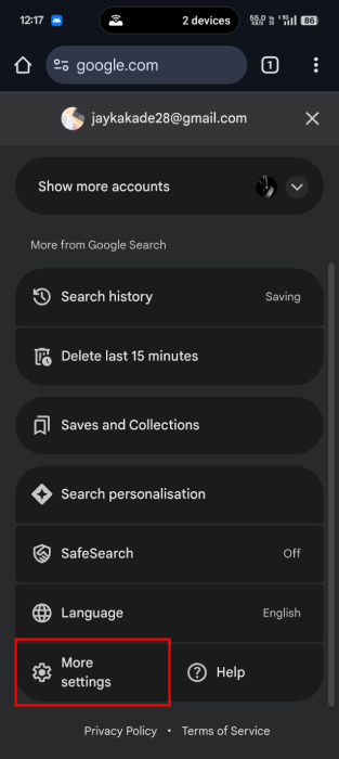 More Settings Google Account