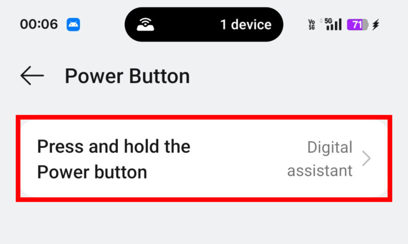 Power Button Digital Assistant Settings In Android