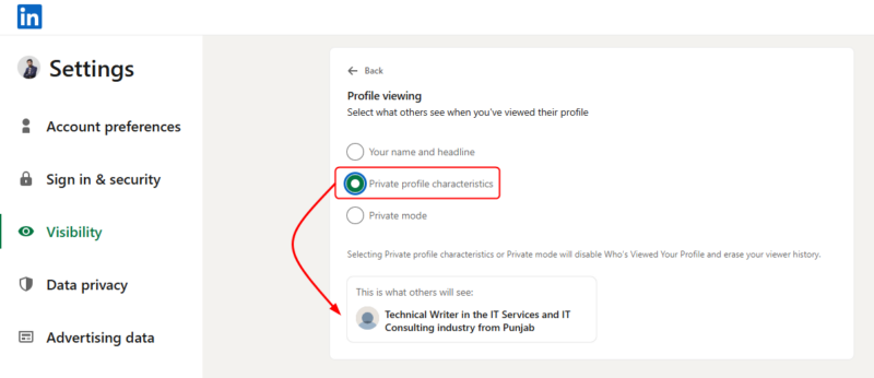 Private Profile Characteristics