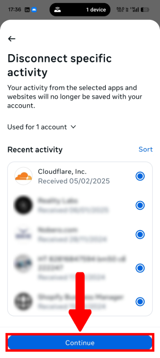 Select Activities To Disconnect Frommeta