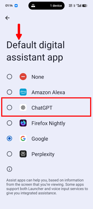 Selecting Default Digital Assistant App