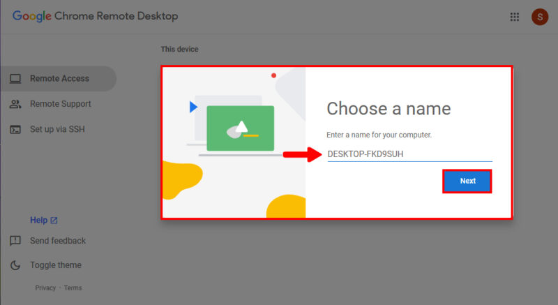 Set Up Name In Chrome Remote Desktop