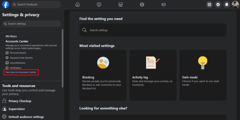 Facebook Settings Accounts Center