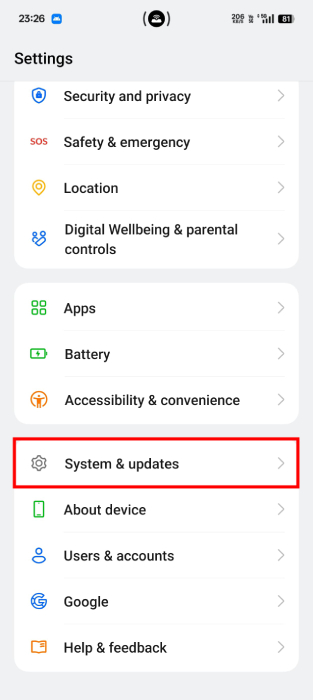 System & Updates In Android
