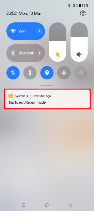 Exit Repair mode in the Notificaiton Drawer