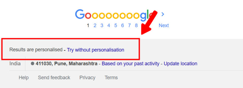 Try Without Personalization Google