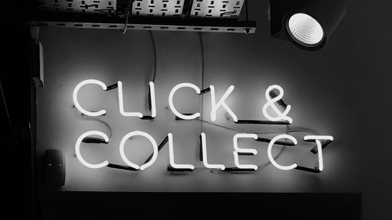 A sign saying click and collect, which is what clickjacking does.
