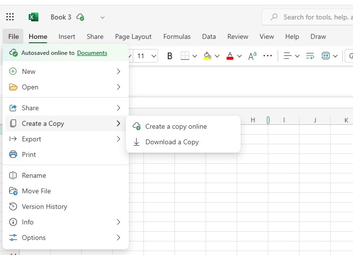 Creating a copy of a spreadsheet in Excel.