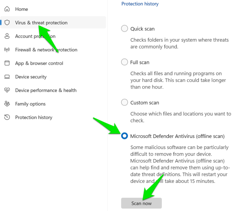 Running Windows Defender offline scan