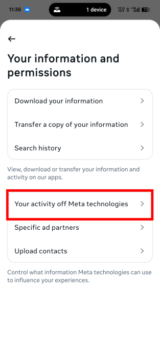 Your Activity In Meta