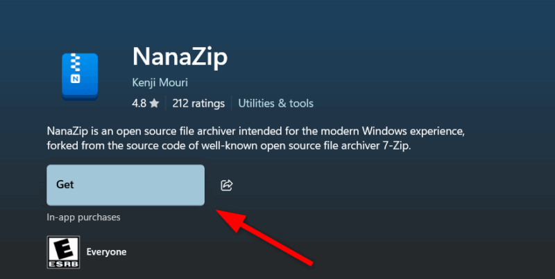 Downloading Nanazip From Microsoft Store