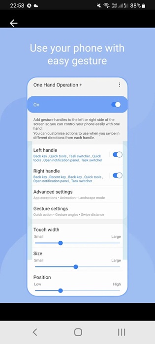 A list of Good Lock gestures managed through One Hand Operation+