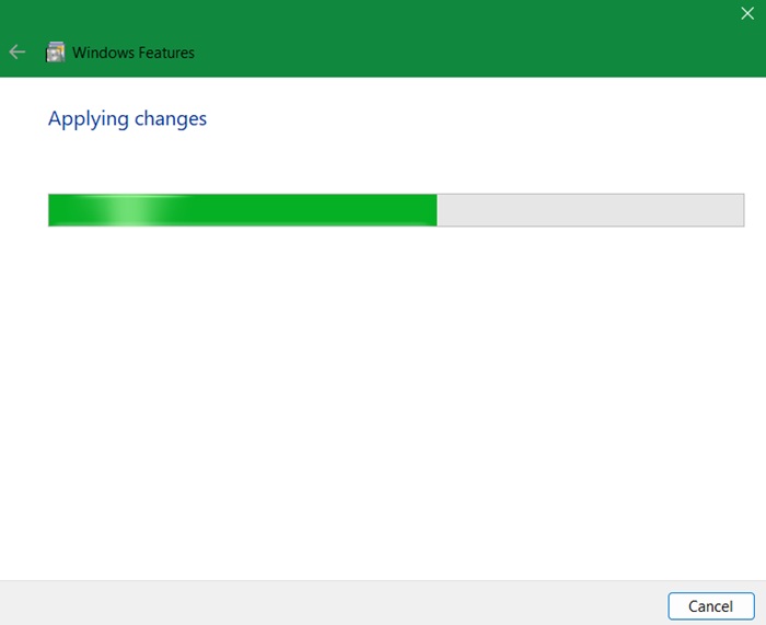 Applying changes in IIS to enable the feature in Windows.