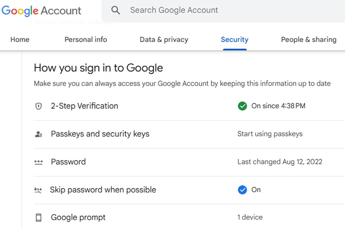 Sms 2fa On Gmail Myaccount Security Green Check 2sv