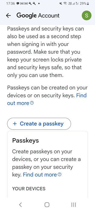 Create a passkey from Google Play app on Android.