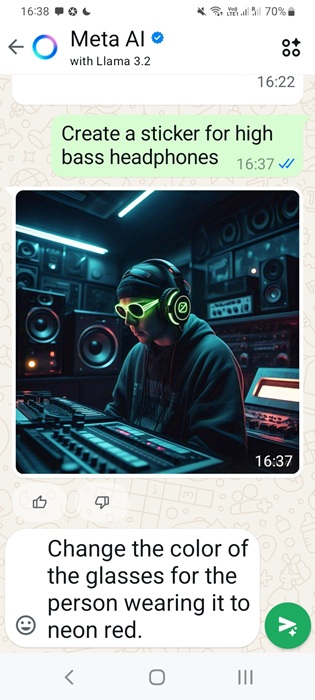 Creating and editing images in WhatsApp AI using text prompts.