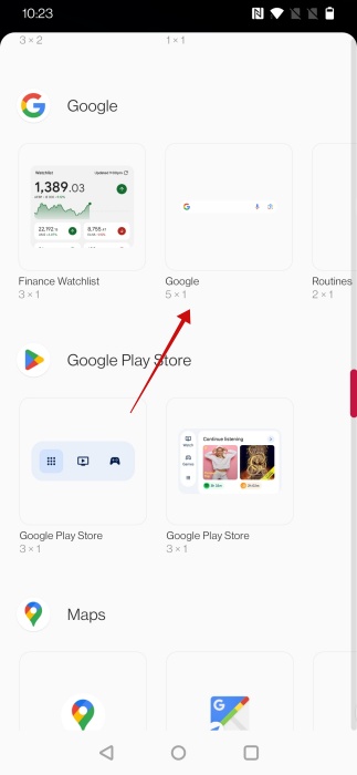 Adding Google search widget to Android home screen.