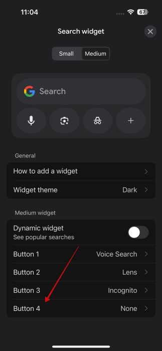 Remapping Button for shortcut for Google search widget on iPhone. 