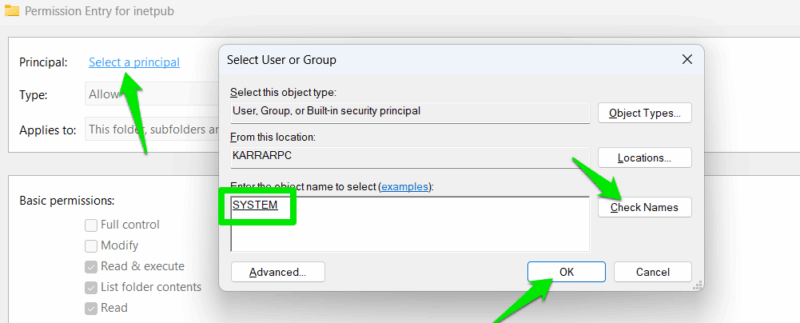 Allowing SYSTEM permissions in Windows
