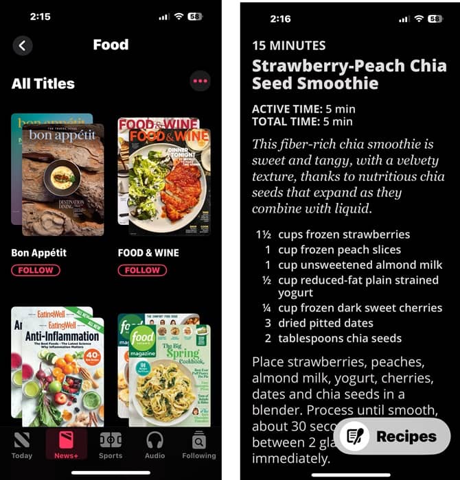 Exploring the Food section on iOS 18.4