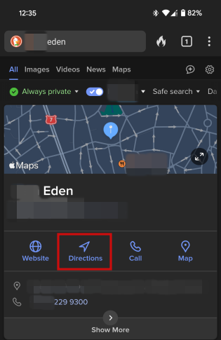 Tapping "Directions" button in DuckGoGo. 