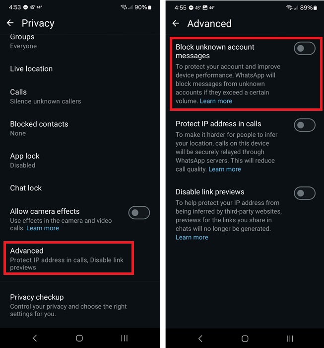Block numerous unknown messages.