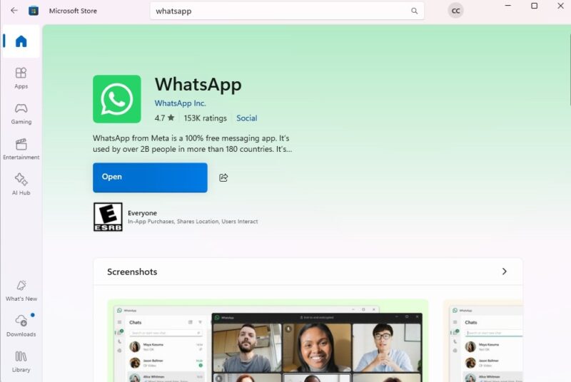 Updating WhatsApp in Microsoft Store.