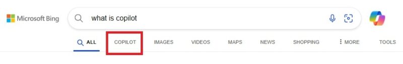 Using the Copilot Search filter.