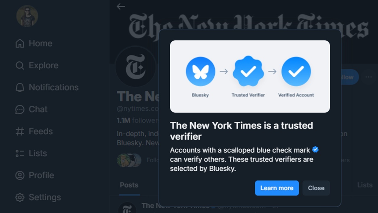 Bluesky verified account with the New York Times.