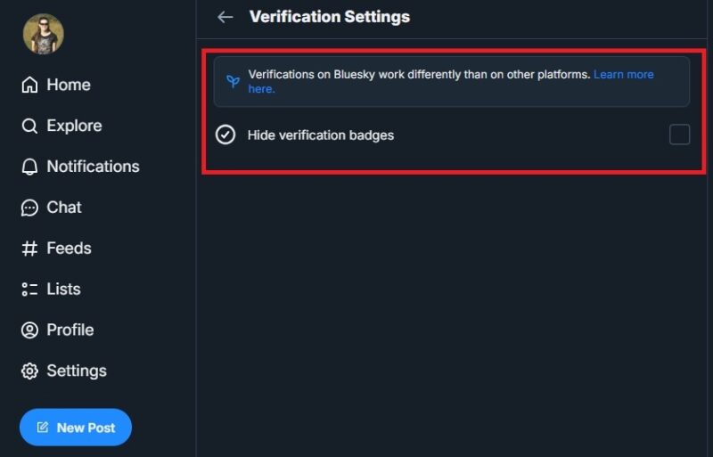 Hiding Bluesky verified checkmarks.