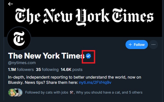 New York Times blue scalloped check mark.