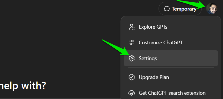 Opening Chatgpt Settings