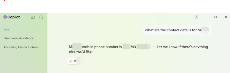 Asking for contact info through Copilot on PC. 