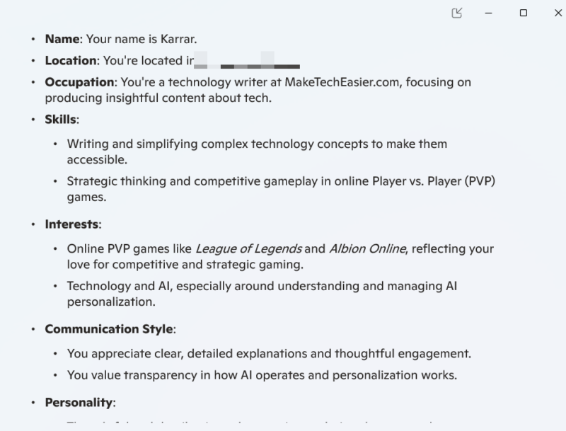 Copilot showing prompt results