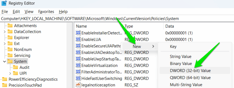 Creating new DWORD value in Windows Registry