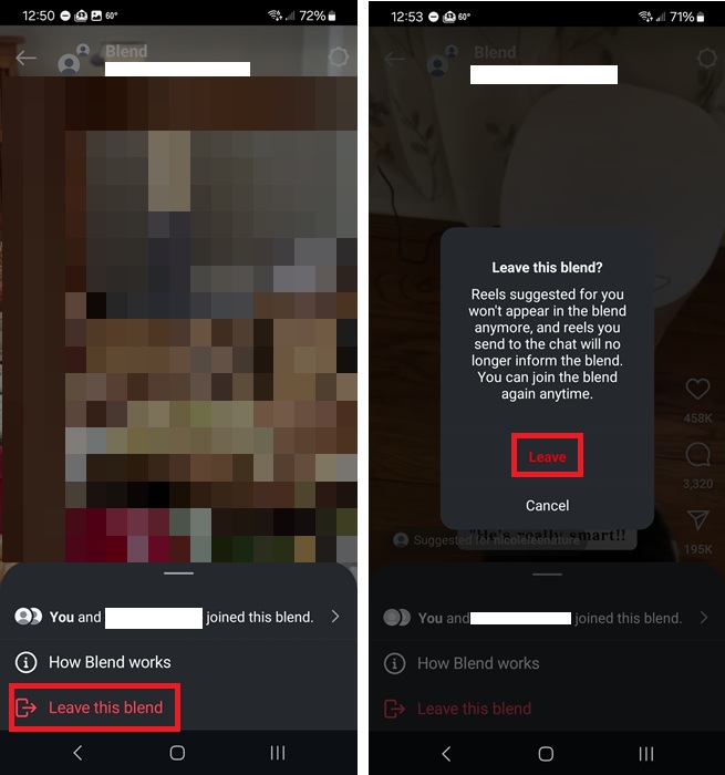 Leaving an Instagram Blend.