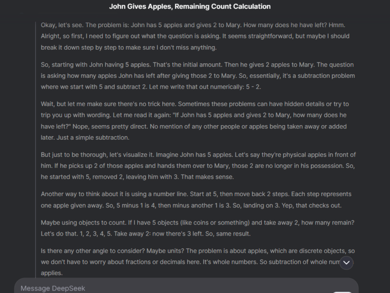 DeepSeek reasoning to answer a question