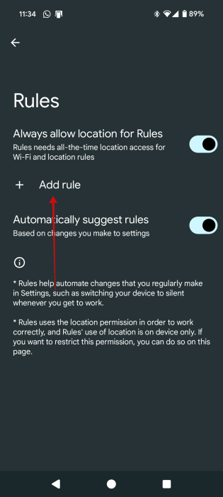Pressing on "Add rule" in Pixel settings.