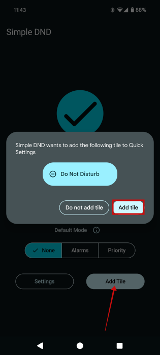 Re-adding DND tile via third-party app on Pixel app. 