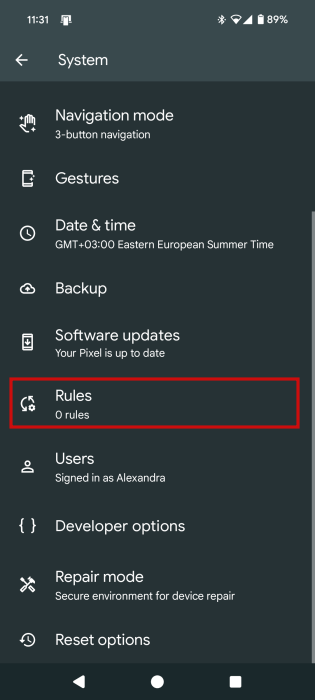 Selecting "Rules" in Pixel settings.