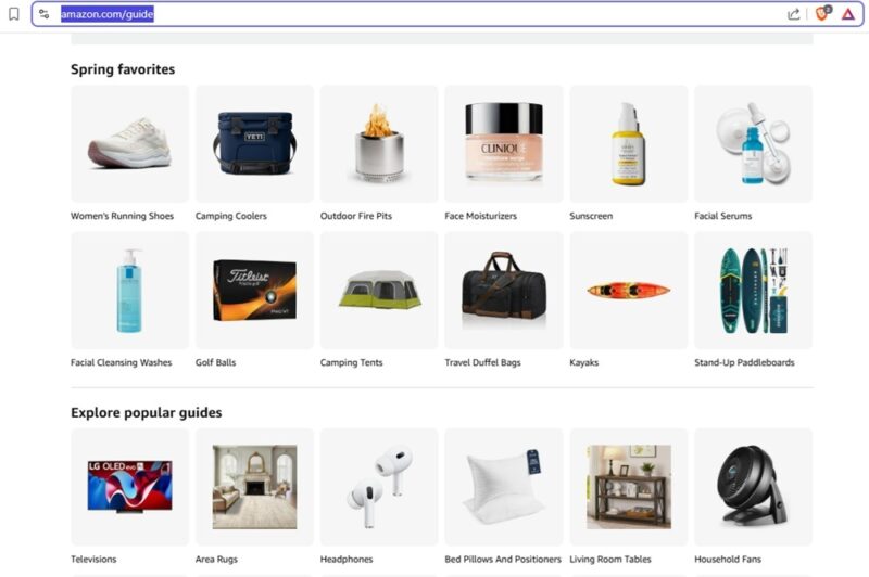 Amazon's page of shopping guides for popular categories.