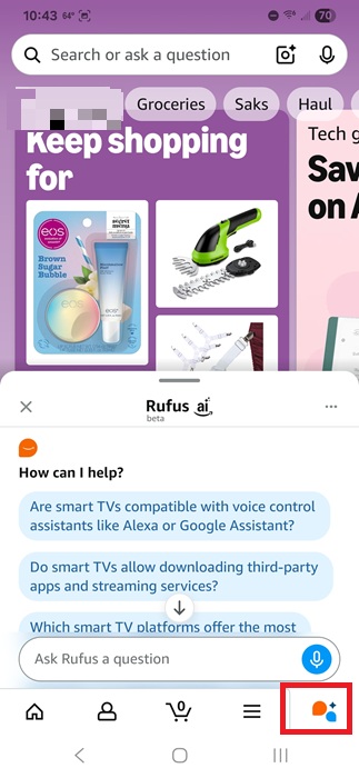 Using the Rufus button on Amazon app.