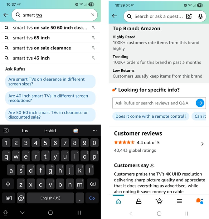 Using Rufus on Amazon mobile app.