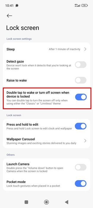 Enabling feature to "Double tap to wake or turn off screen when device is locked" on Xiaomi phone.