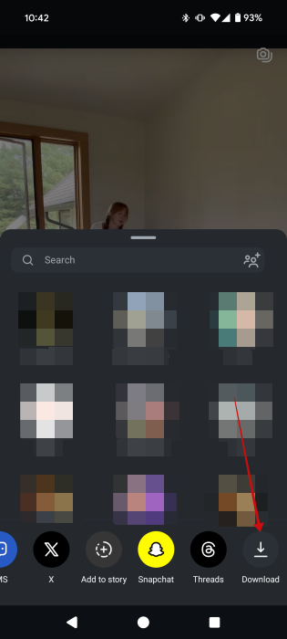 Finding the Download button in Reel share menu in Instagram app. 