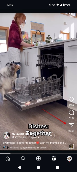 Pressing the "Share" button on Instagram Reel. 